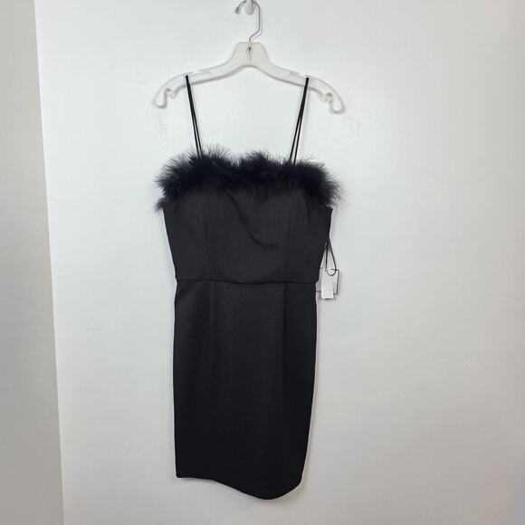 Laundry By Shelli Segal Black Feather Trim Sheath Sleeveless Mini Dress Size 8 - Picture 5 of 11